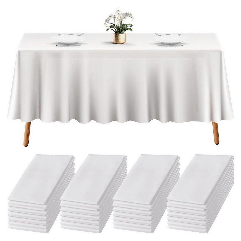 Prestee 24 Pack Plastic Table Cloth Disposable - 108" x 54" White Table Cloth Rectangle for Indoor or Outdoor Use - White Tablecloths for Weddings, Parties - Plastic Table Cover for Fine Dining Events - Image 1